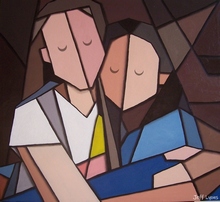painting of people hugging by Jeff Lyons