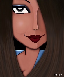 Sultry brunette woman portrait illustration painting