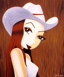 Painting of a woman in a cowboy hat. Cowgirl painting