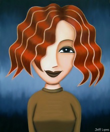 Charming art painting of a cute girl with her wavy hair